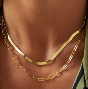 Anthropologie Gold Link Chain Necklace Set